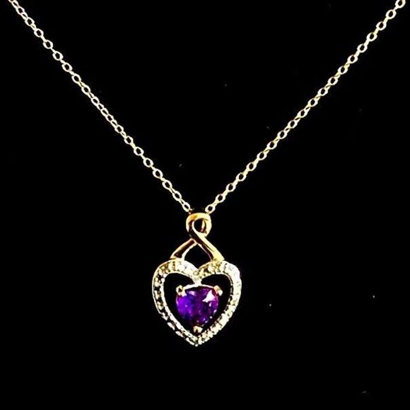 AQJ Gold Vermeil & Amethyst Heart Necklace - Picture 1 of 10
